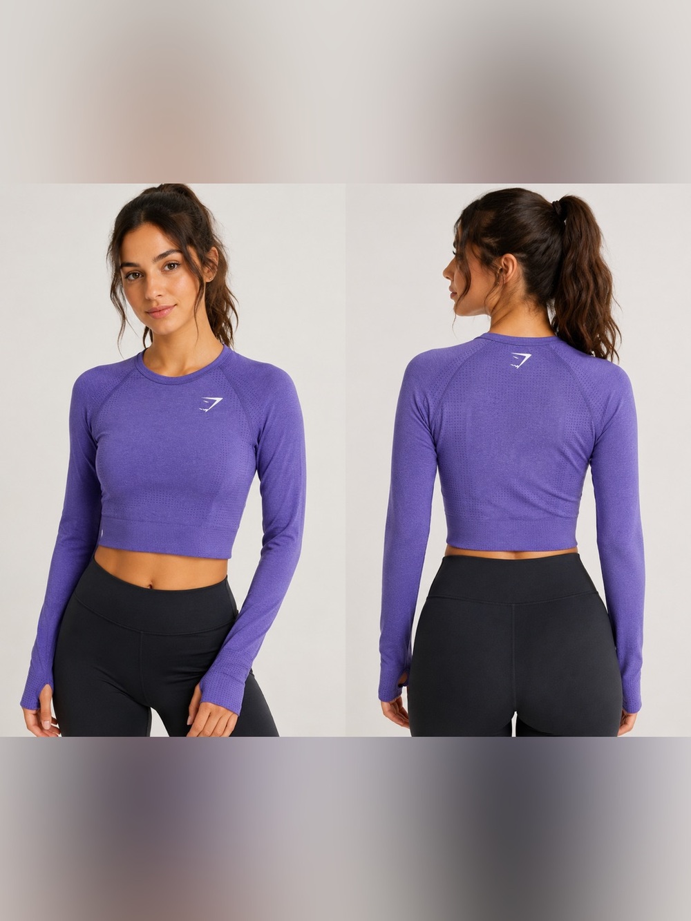 Gymshark Vital Seamless 2.0 Long Sleeve Crop Top Bright Purple Marl Size S